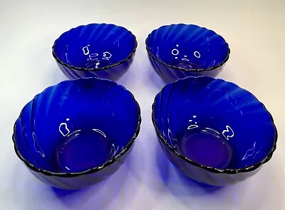 Vereco France Swirl Bormioli Rocco Rivage Cobalt Blue Set( 4 )Fruit Dessert Bowl • $29.98