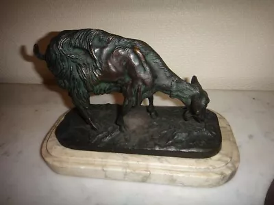 Antique J P Mene Patinated Bronze Sculpture Goat Figurine Marble Base 19th C • $1165
