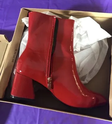 Shein Vintage Red Patent Leather Go Go Platform Ankle Boots Shiny 8.5 • $35