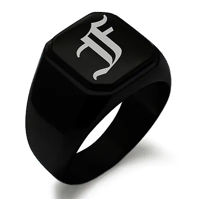 Stainless Steel Monogram Old English Font F Mens Square Biker Style Signet Ring • $15