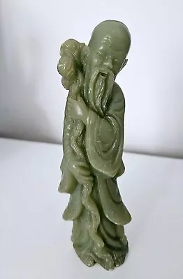 A Celadon Jade Figure Of Shoulao With Stick/Fine Chinese Works Of Art RARE • £49.90