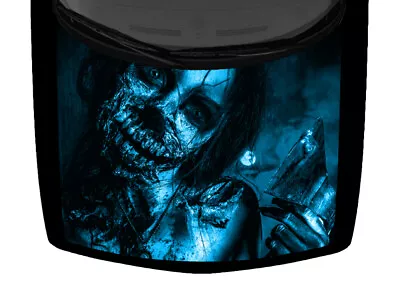 Zombie Axe Woman Truck Hood Wrap Vinyl Car Graphic Decal Bright Aqua Blue 58x65 • $106.45