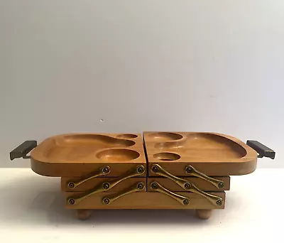 Vintage Karoff 50s Wood Mid Century Modern 3-Tier Expandable Buffet Serving Tray • $79.99