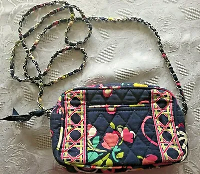 Vera Bradley Mini Chain Crossbody Purse Bag Ribbons Print Navy Pink Purple Green • $14.95