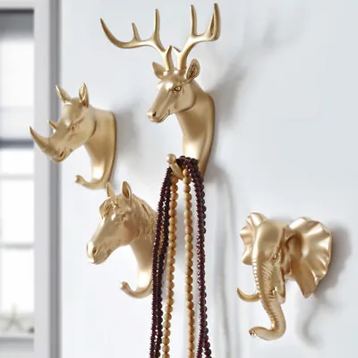 £4.74 • Buy Animal Shaped Hooks Deer Stag Giraffe Elephant Head Wall Hanger Coat Home Door ~