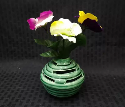 Vintage MCM Green Pansy Pot Flower Frog 4  • $20