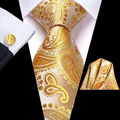 300 Styles Mens Silk Tie Pocket Square Hanky Cufflinks Wedding Work Prom Set • £9.59