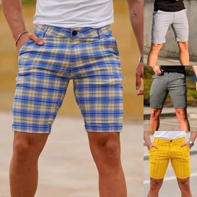 £19.52 • Buy Men's Dress Short Pants Plaid Chino Shorts Casual Mid Waist Summer Skinny Men