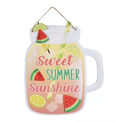 SWEET SUMMER SUNSHINE Mason Jar Sign Watermelon Decor Glitter Door Porch NEW! • $6.30