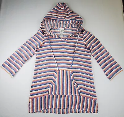 HOBIE Surf Shirt Womens MEDIUM Rainbow Striped Cotton Pocket Sun Beach Hoodie • $15