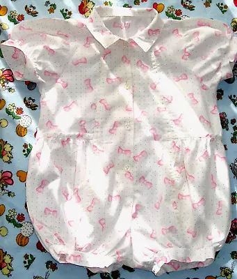 Vintage All In 1  Play Suit  Baby Girl Romper White Pink Bow 6 - 12 M St Michael • £11.95