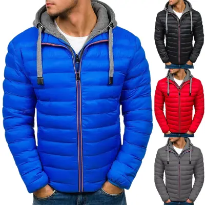 Men Hoodie Jacket Puffer Bubble Down Winter Outwear Quilted Warm Zip Padded Coat • $30.35