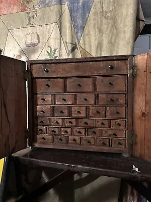 1940s Cabinet Apothecary Industrial Card Catalog Multi Drawer Folk Art Hardware • $1000