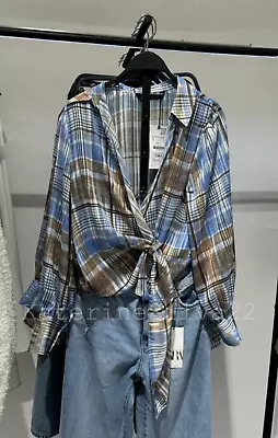 Zara New Woman Ss24 Metallic Thread Check Print Shirt Ref:2343/117 • $84.99