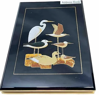 Vintage Black Lacquer Covers Address Book Shore Birds Beautiful Unused NOS • $15