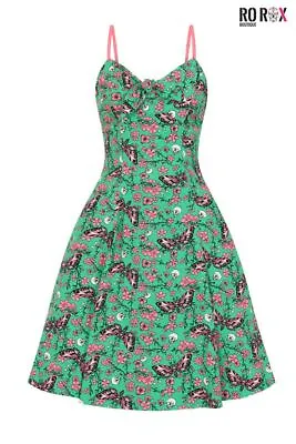 Hell Bunny Madilynn Knee Dress Gothic Midi Rockabilly Flower Skull Butterfly • £18.50