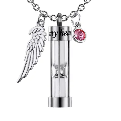 Hourglass Sandglass Wing Cremation Urn Pendent Necklace For Ashes Keepsake • $10.99
