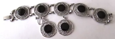 Vintage Van Dell Sterling Silver Onyx Bracelet + Matching Earrings (for Repair • $39.99