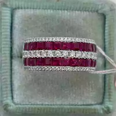 3CT Princess Cut Lab Created Ruby Eternity Engagement Ring 14K White Gold Plated • $113.39