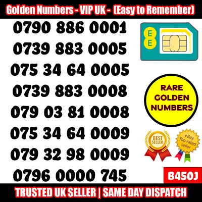 Gold Easy Mobile Number Memorable Platinum Vip Uk Pay As You Go Sim Lot - B450j • £49.95
