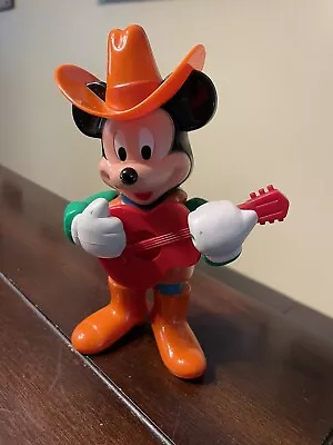 Vintage ILLCO Walt Disney Cowboy Mickey Mouse Toy Guitar Wind-Up Figure Works • $15.99