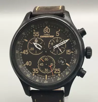 Timex Expedition Field Chronograph Watch Men 43mm Black Indiglo Date New Battery • $49.99