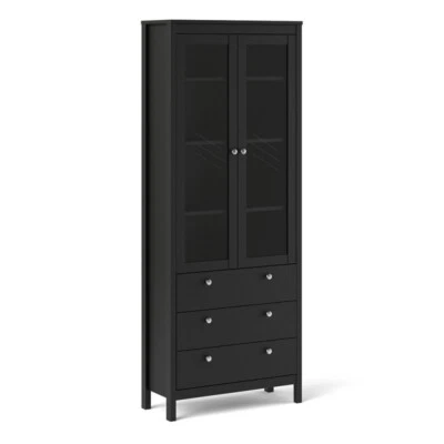 £299 • Buy Madrid China Cabinet, With Two Glazed Doors + Three Drawers In Matt Black