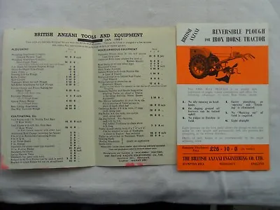 £15 • Buy 1951 British Anzani IRON HORSE TRACTOR Reversible Plough Sales Leaflet & Price L