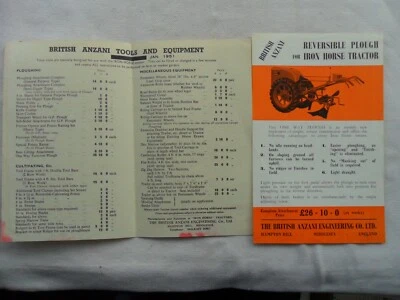 £15 • Buy 1951 British Anzani IRON HORSE TRACTOR Reversible Plough Sales Leaflet & Price L