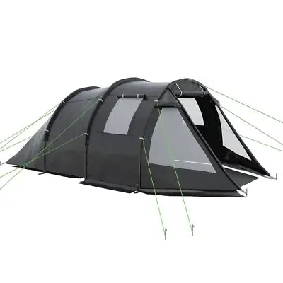 3-4 Man Camping Tent W/ 2 Rooms Porch Vents Rainfly Weather-Resistant Black • £112.11