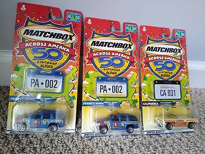 (3) Matchbox Across America Birthday Series California & Pennsylvania Cars • $16