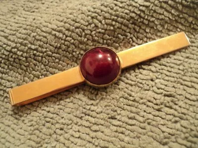 Vintage Tie Clasp Swank Gold Toned Burgundy Faux Gem • $2.99