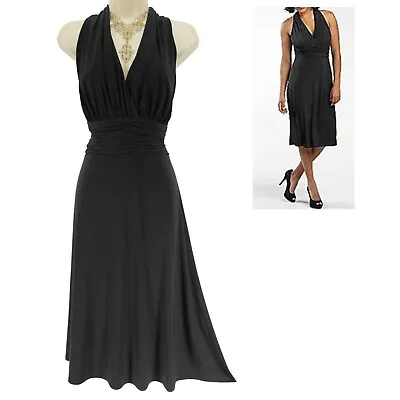 Size 12 SEXY RUCHED BLACK MARILYN MIDI DRESS Evening Cocktail Party Wedding • $29.99