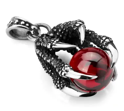 Men's Dragon Claw Red Stone Stainless Steel Pendant Necklace W/ Chain • $9.99