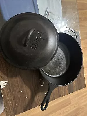 Vintage Lodge Cast Iron Cookware Skillet 8 Cf Made In USA 10 1/4 Inch With Lid • $36