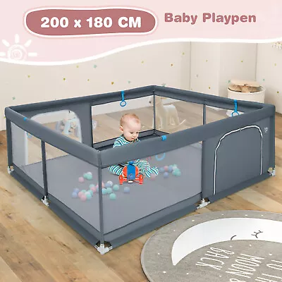 Baby Playpen Kids Safety Gate 200 X 180CM Fence Activity Center W/ 4 Pull Rings • $94.95