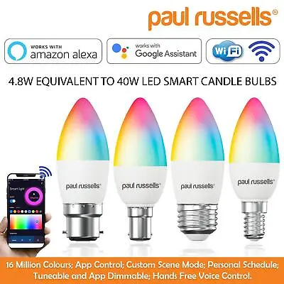 WiFi RGB Smart LED Candle Light Bulb For Apps By IOS Android Amazon Alexa Google • £71.09