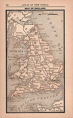 1888 Tiny Antique England Map Miniature Vintage Map Of England 785 • $16.16