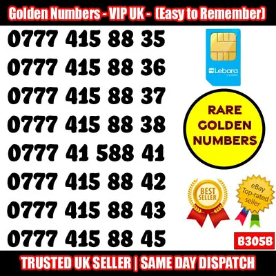 £14.95 • Buy Golden Number VIP UK SIM Cards - Easy To Remember Mobile Numbers LOT - B305B