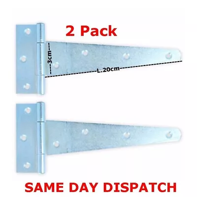 2x Heavy Duty Galvanised 8  Tee Hinges Pair 200mm Garden Gate Shed Door Strap Uk • £4.40