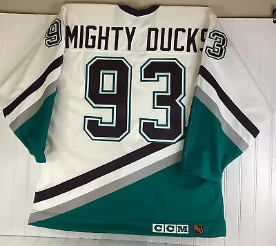 Original Vintage Anaheim Mighty Ducks White CCM Brand Hockey Jersey Size 48 • $149.99