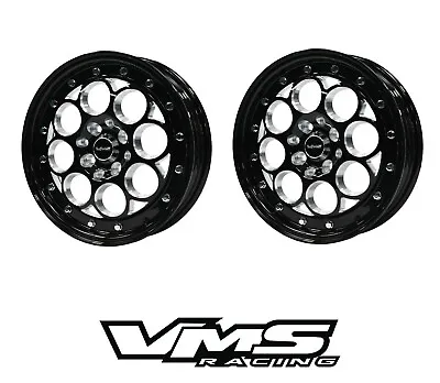 X2 VMS RACING REVOLVER BLACK DRAG WHEELS RIMS 15X3.5 4X100/114 +10 ET PAIR • $395.15