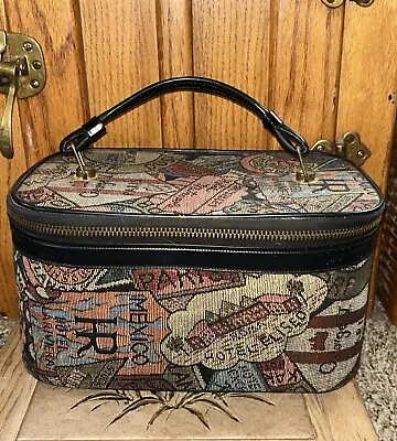 Vintage Fabric Zipper Makeup  Travel Case World Travel Decor Sticker Print Decor • $12