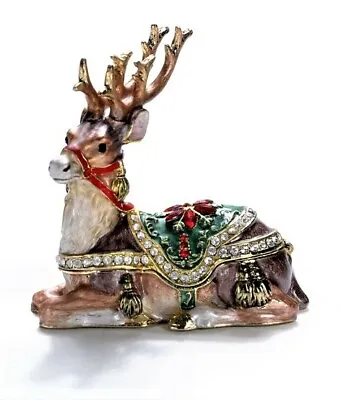 Reclining Reindeer Collectible Trinket Box Jeweled Enameled NIB - So Cute! • $39.95