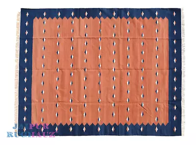 8x10 Orange And Blue Natural Wool One Of A Kind Modern Handmade Area Rug • $890