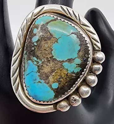 Large Mens Native American Turquoise Sterling Silver Ring Size 14 • $180.45