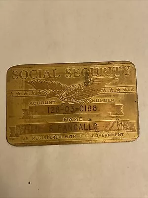 Antique Metal U.S. Social Security ID Card Gold Color Buschs Jewelers • $20