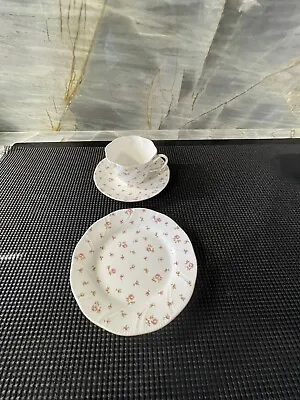 Queen's Rosina Tea Cup-Saucer-Plate Pattern Fleur Fine Bone China Pink Flower • £29.19