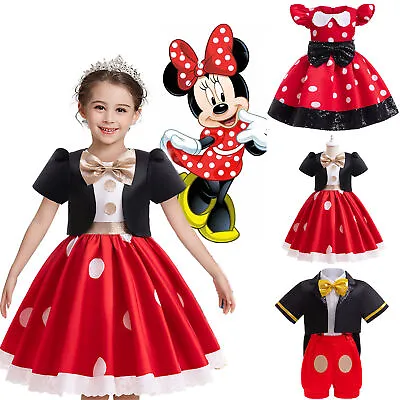 Kids Mickey Costume Set Girls Minnie Mouse Tutu Tulle Dress Xmas Fancy Dress Up • £15.09