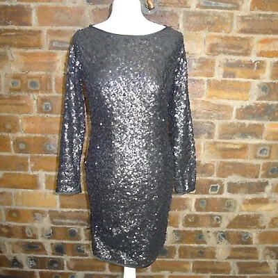 Mango Suit Black Sequins L/s Dress Sheer Back  Small Vgc • £14.95